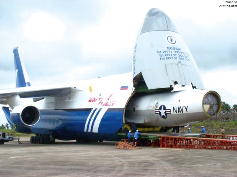 2001年6-7月间，波莱特航空公司的一架安-124飞到我国海南岛，运输在4月1日因和一架歼-8II战斗机相撞而迫降在此的美国海军EP-3