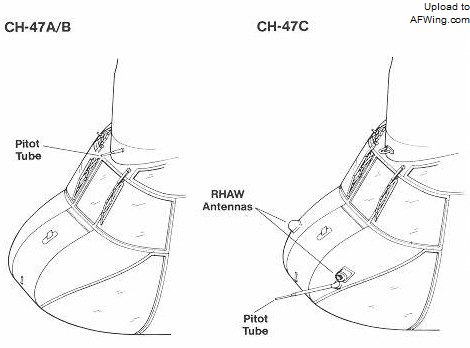 CH-47C的空速管移到了机鼻两侧