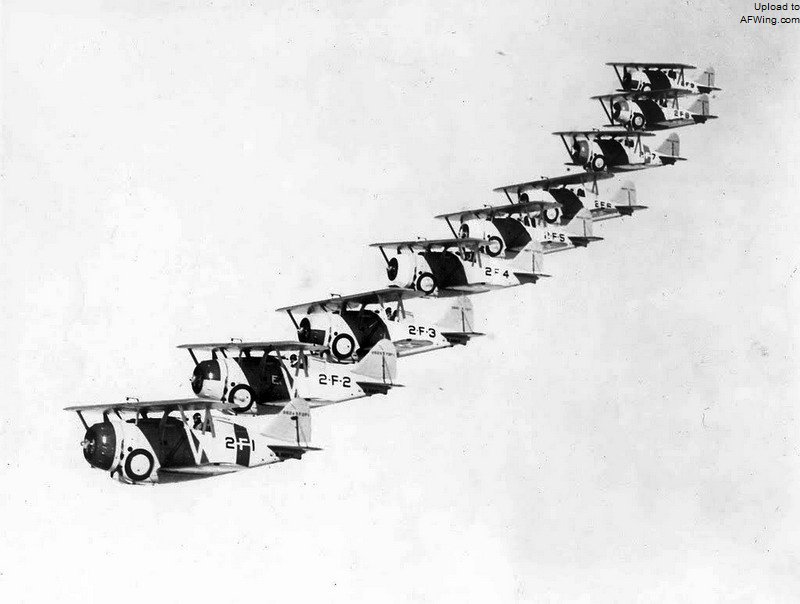 1935年后列克星顿号航空母舰所属VF-2B/VF-2的格鲁曼F2F-1编队