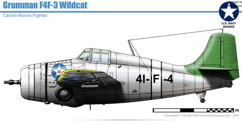 1940年末配属于&ldquo;游骑兵&rdquo;的VF-4和&ldquo;胡蜂&rdquo;的VF-7的涂装参考。当时美国海军为了识别各航母的舰载机，给同一艘航母的舰载机都涂装了相同的尾翼颜色。给&ldquo;游骑兵&rdquo;分配的颜色是绿色，而给&ldquo;胡蜂&rdquo;分配的颜色是黑色