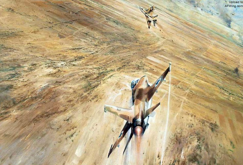 罗伯特&middot;泰勒大师所作的航空画，描绘F-16猎杀叙利亚米格