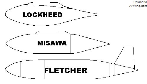 F-80C可在翼尖挂载的3种副油箱，分别是洛克希德、三泽、弗莱彻式副油箱
