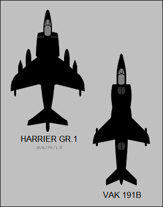 VAK 191B与&ldquo;鹞&rdquo;GR.1的平面图对比