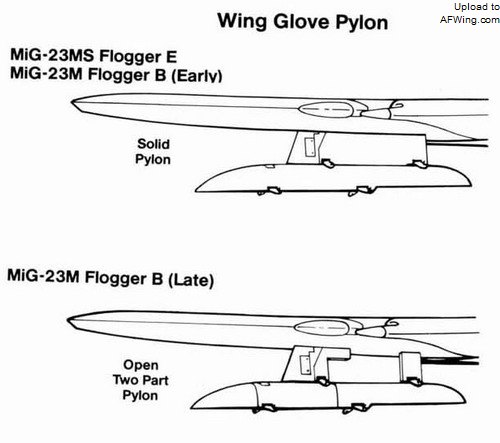 米格-23M后期型改用了镂空翼套挂架