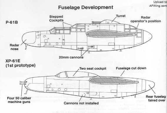 XP-61E的中央机身经过了彻底重新设计