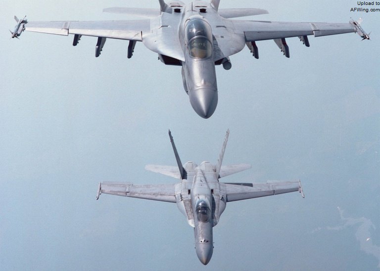 与F/A-18A编队飞行的F/A-18F
