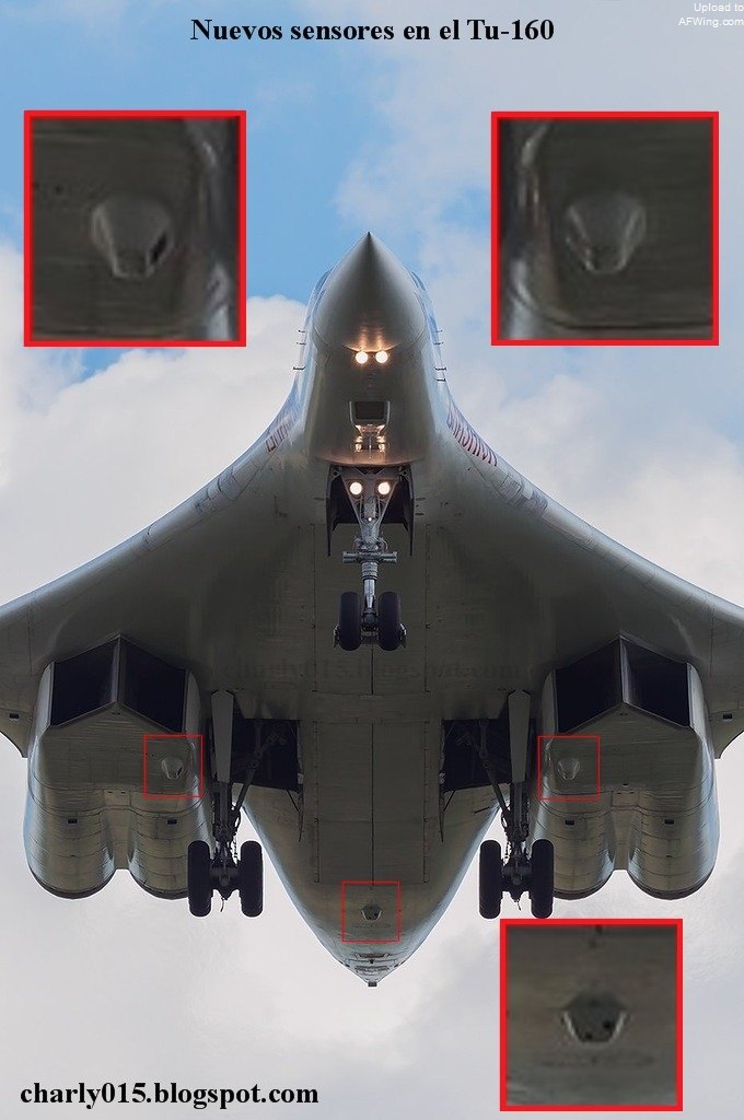 图-160M原型机红19&ldquo;瓦伦丁&middot;布利兹尼克&rdquo;号机身下方增加的传感器鼓包