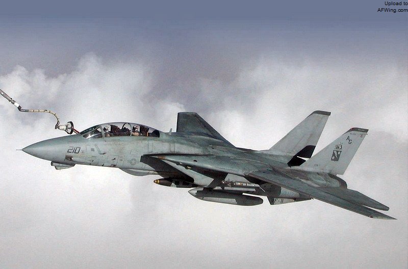 &ldquo;森蚺&rdquo;行动期间，VF-11中队的F-14B 162911&ldquo;Ripper 210&rdquo;正在阿富汗上空和一架KC-135进行空中加油，飞机的前部挂架上挂有一枚GBU-31 JDAM，雄猫在2002年3月11日首次于实战中使用这种武器（VF-11中队）
