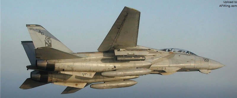 VF-11 中队的F-14B 161437正在北阿拉伯湾上盘旋，等待着舰