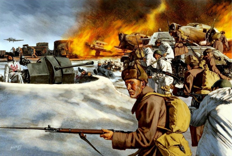 表现苏军突袭塔琴斯卡娅机场的绘画作品